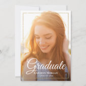 Blush Peach Floral Gold Glitzer Foto Abschluss Einladung (Rückseite)