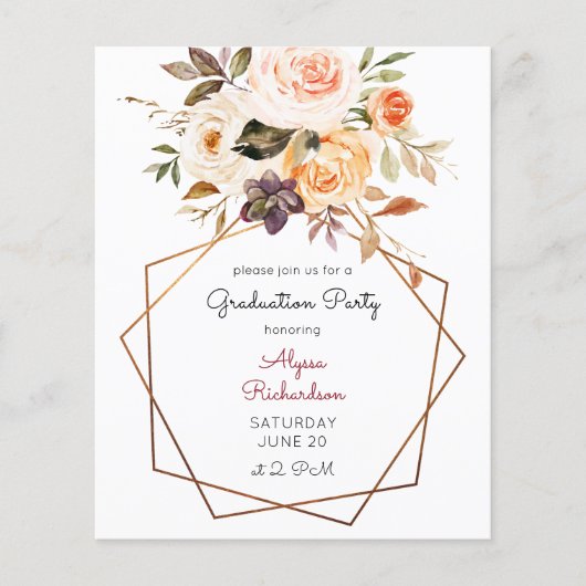 Blush & Peach Floral Graduation Party Flyer (Vorne)