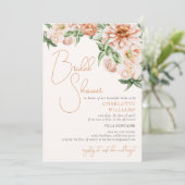 Blush Peach Floral Romantisches Brautparty Einladung (Stehend Vorderseite)