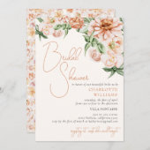 Blush Peach Floral Romantisches Brautparty Einladung (Vorne/Hinten)