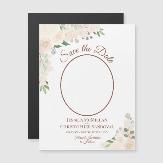 Blush Peach Floral Save the Date Oval Foto Magnet (Vorne/Hinten)