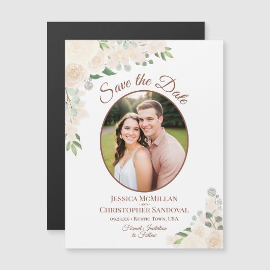 Blush Peach Floral Save the Date Oval Foto Magnet (Vorne/Hinten)