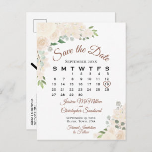 Blush Peach floral Wedding Save the Date Calendar Ankündigungspostkarte