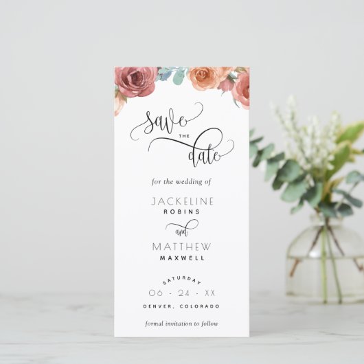 Blush Peach floral Wedding Save the Date Lesezeich (Stehend Vorderseite)