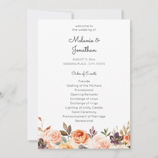 Blush & Peach Floral Wedding Zeremonie Programm (Vorderseite)