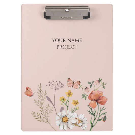 Blush Peach Floral Wildblume Klemmbrett (Vorderseite)