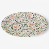 Blush Peach Flowers Green Leaves Bridal Shower Pappteller (Schrägansicht)