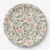 Blush Peach Flowers Green Leaves Bridal Shower Pappteller (Vorderseite)