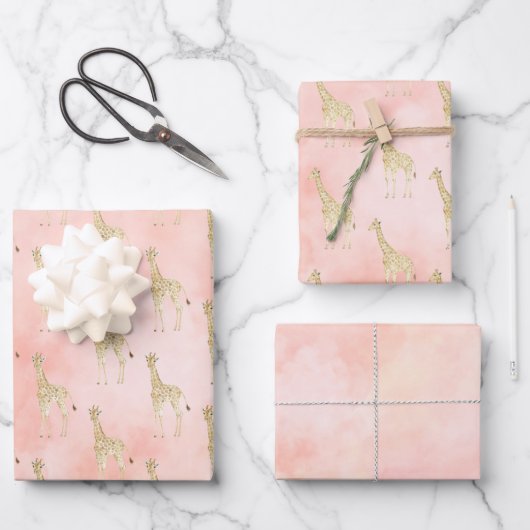Blush Peach Giraffe Geschenkpapier Set (Vorderseite)