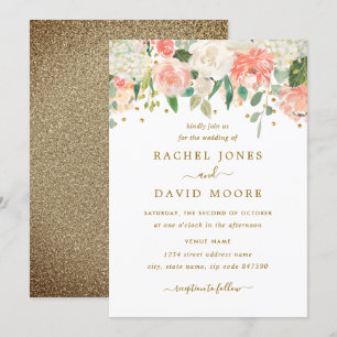 Blush Peach Gold Rustic Floral Wedding Einladung