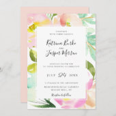 Blush Peach Mint Botanische Blumenhochzeit Einladung (Vorne/Hinten)