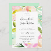 Blush Peach Mint Botanische Blumenhochzeit Einladung (Vorne/Hinten)