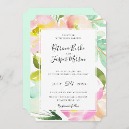 Blush Peach Mint Botanische Blumenhochzeit Einladung