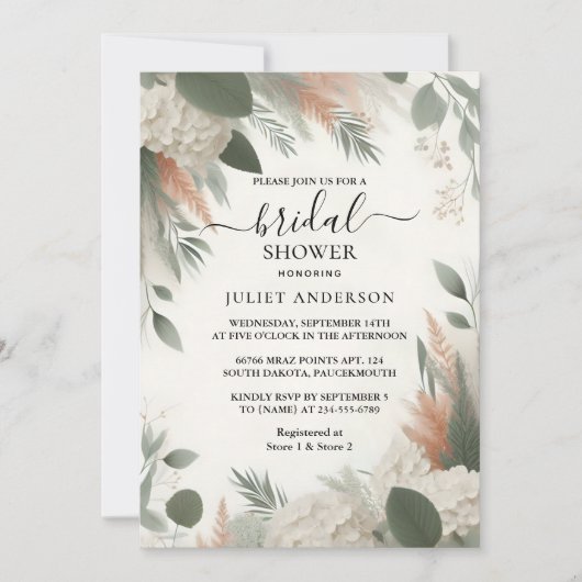 Blush Peach Minze Moss Sage Green Brautparty Einladung (Vorderseite)