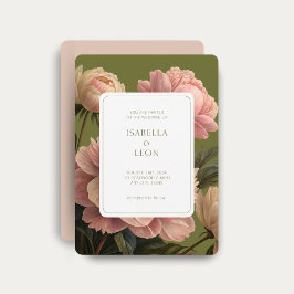Blush Peach | Olive Green Vintag Rose Wedding Einladung