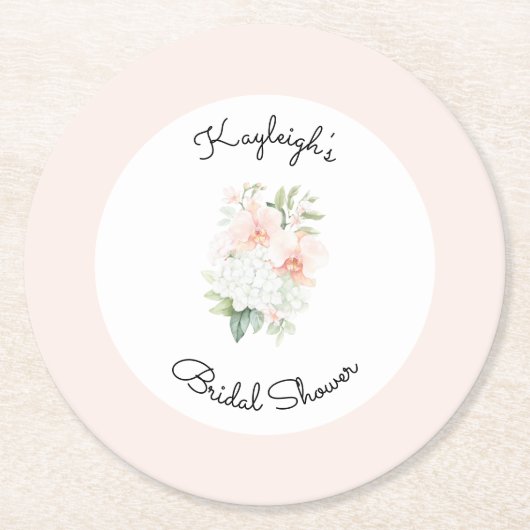 Blush Peach Orchid Flowers Bridal Shower  Runder Pappuntersetzer (Vorderseite)