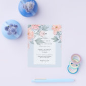 Blush Peach PEONIES Blue Wedite Empfang Flyer (Einzeln)