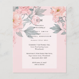 Blush Peach PEONIES Sage Wedite Einladung Empfang Flyer