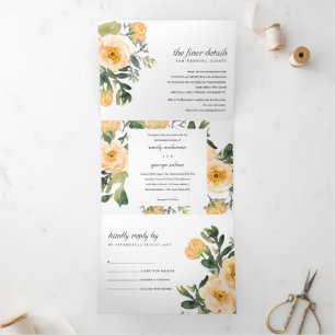 BLUSH PEACH PEONY FLORAL WATERCOLOR WEDD DREIFACH GEFALTETE EINLADUNG