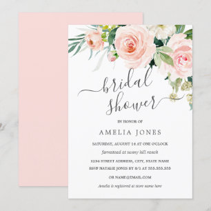 Blush Peach Pink Aquarellfarben Brautparty Einladung
