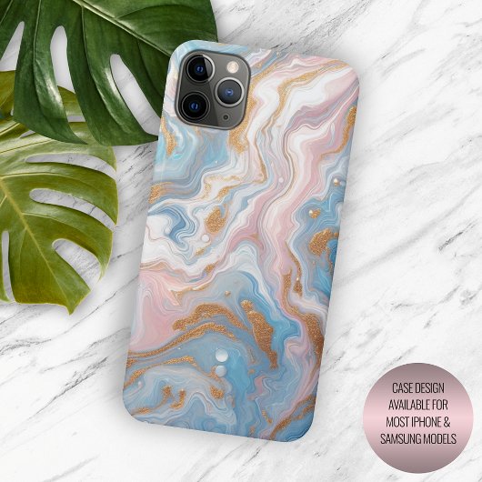 Blush Peach Pink Blue Gold Marmor Art Muster Case-Mate iPhone Hülle
