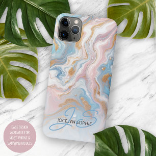 Blush Peach Pink Blue Gold Marmor Art Muster Case-Mate iPhone Hülle