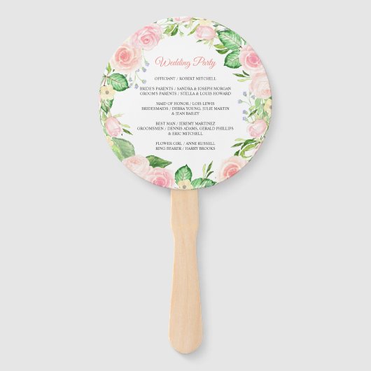 Blush Peach Pink Floral Wedding Program Hand Fan Fächer (Rückseite)