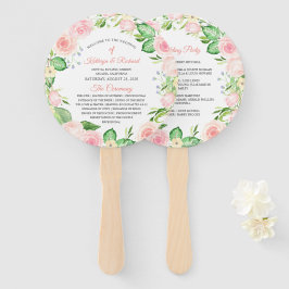 Blush Peach Pink Floral Wedding Program Hand Fan Fächer