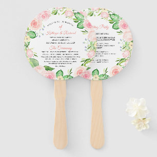 Blush Peach Pink Floral Wedding Program Hand Fan Fächer