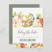 BLUSH PEACH PINK FLORAL WEDDING VERZÖGERN DAS DATU ANKÜNDIGUNGSPOSTKARTE (Vorne/Hinten)