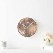 Blush Peach Pink Kupfer Bronze Moderne Metallic Runde Wanduhr (Zuhause)