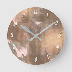 Blush Peach Pink Kupfer Bronze Moderne Metallic Runde Wanduhr
