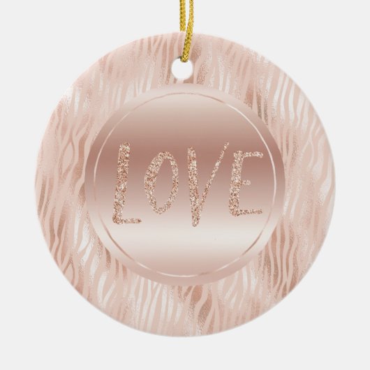 Blush Peach Pink Zebra Print Glitzer Liebe Keramik Ornament (Vorne)