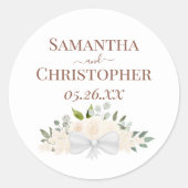 Blush Peach Rose & Blossoms Einfache Hochzeit Runder Aufkleber (Vorderseite)