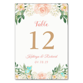 Blush Peach Rose Garden Wedding Tischnummer Card