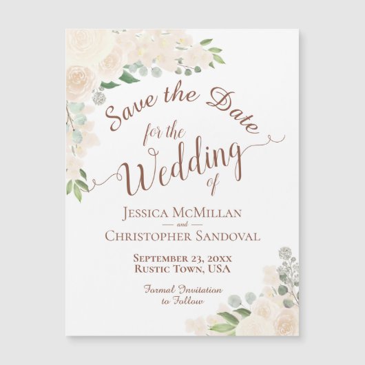 Blush Peach Rose Save the Date Kalligraphie Magnet (Vorderseite)