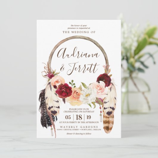 Blush & Peach Rose Traumreise Boho Hochzeit Einladung (Stehend Vorderseite)