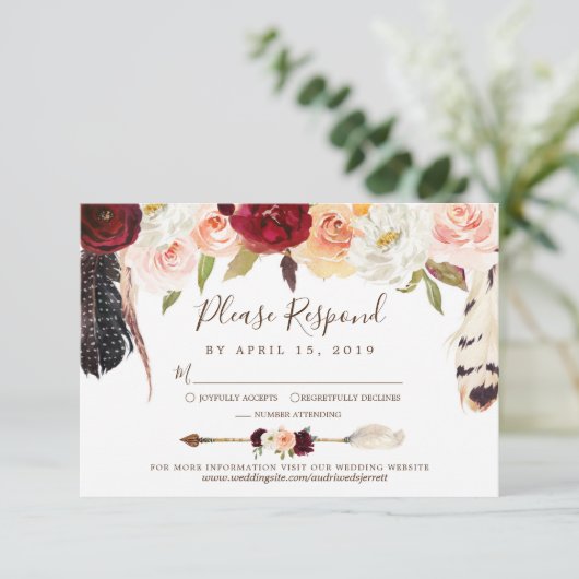 Blush & Peach Rose Traumreise Boho Hochzeit RSVP Karte (Stehend Vorderseite)