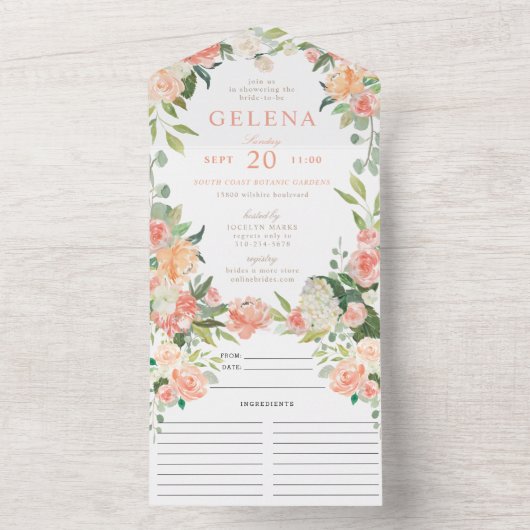 Blush Peach Spring Brautparty und Rezept All In One Einladung (Innen Boden)