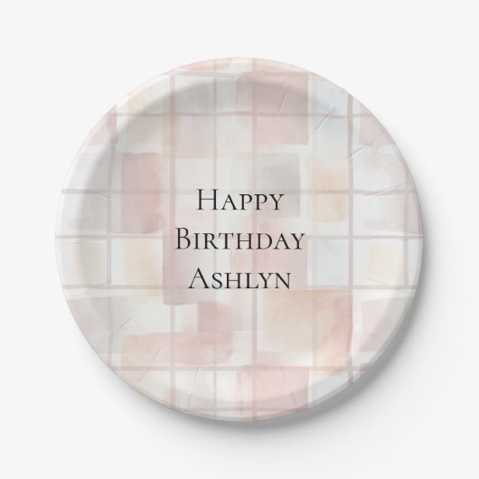 Blush Peach Squares Birthday Pappteller (Vorderseite)