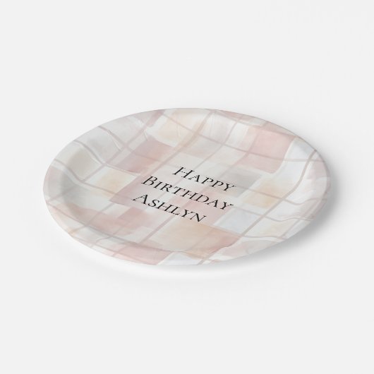 Blush Peach Squares Birthday Pappteller (Schrägansicht)