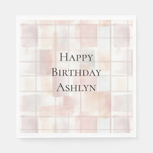 Blush Peach Squares Birthday Serviette (Vorderseite)