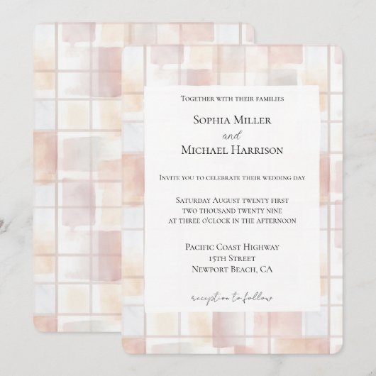 Blush Peach Squares Wedding Einladung (Vorne/Hinten)