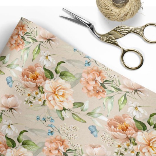 Blush & Peach Wassercolor Blumenmuster Hochzeit Geschenkpapier
