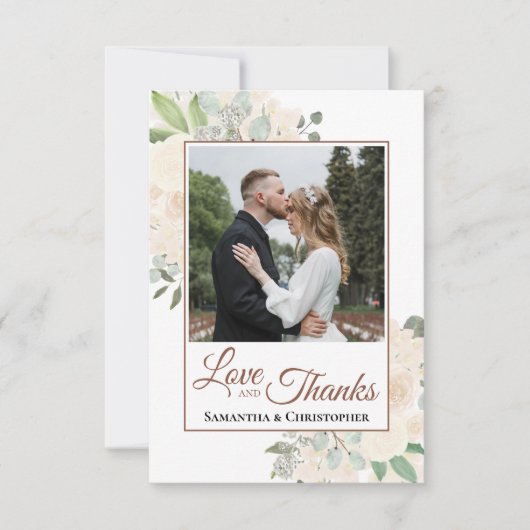 Blush Peach Wassercolor Foto & Note Wedding Dankeskarte (Vorderseite)