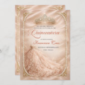 Blush & Pearl Royal Tiara quinceanera Einladung (Vorne/Hinten)