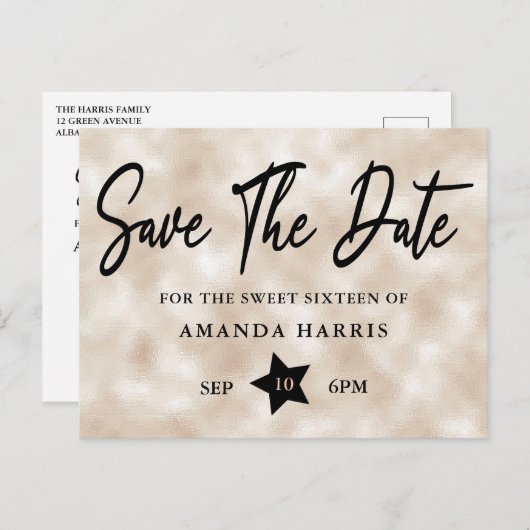 Blush Pearl Sweet 16 Save the Date Postkarte (Vorne/Hinten)