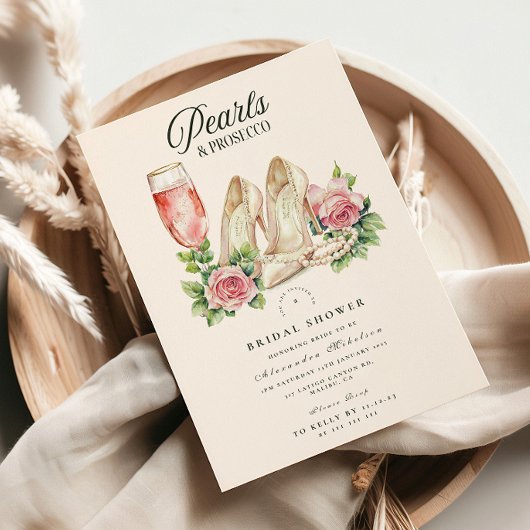 Blush Pearls and Prosecco Bridal Shower Einladung