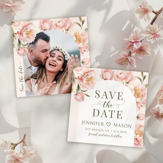 Blush-Peongs Save the Date Foto-Einladung Einladung