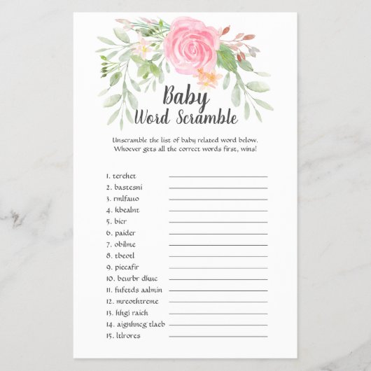 Blush Peonies Baby Word Scramble Flyer (Vorne)